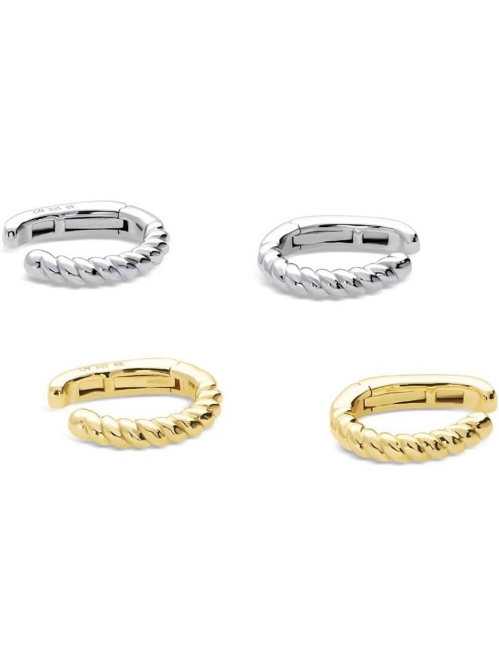 Sterling Silver CZ Ear Cuff Hoop Earrings for Women, Gold Flashed Cartilage